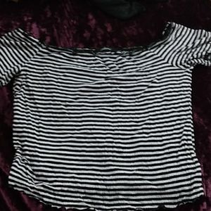 Black and white striped off the shoulder crop top